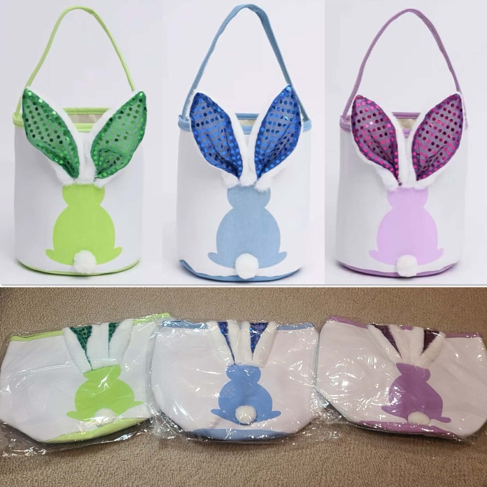 Set of 3 Easter Bunny Tote Bags with LED light up ears Green, Blue, and Purple